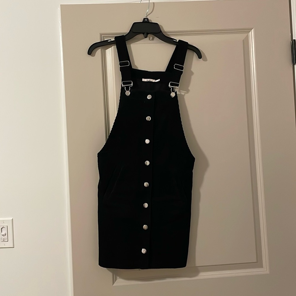 NWOT Francesca’s Mi Ami Corduroy Black Button Overall Dress